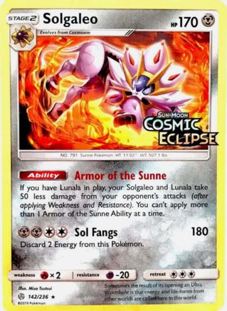 Solgaleo (Cosmic Eclipse Stamped) 142/236 - Miscellaneous Cards & Products Holofoil