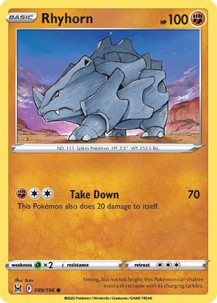 Rhyhorn 089/196 - SWSH11 Lost Origin Reverse Holofoil