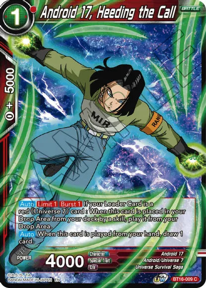 Android 17, Heeding the Call (BT16-009) [Realm of the Gods] Parallel Foil