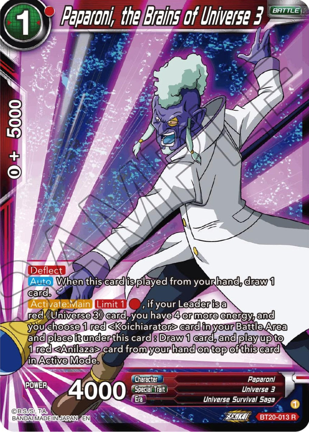 Paparoni, the Brains of Universe 3 (BT20-013) [Power Absorbed] Parallel Foil