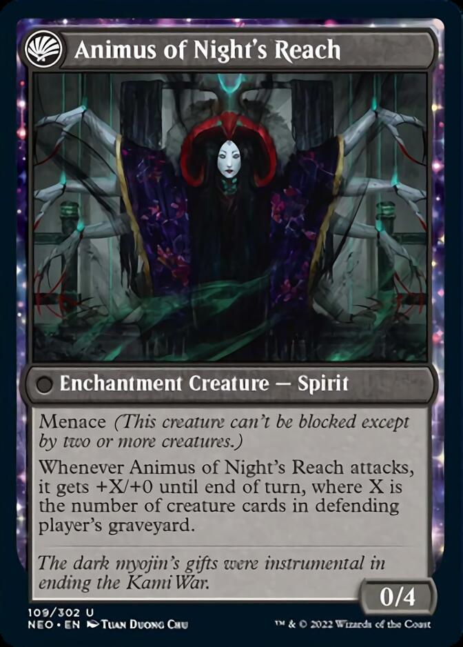 The Long Reach of Night // Animus of Night's Reach (NEO-109) - Kamigawa: Neon Dynasty: (fandfc, enchantment) Foil