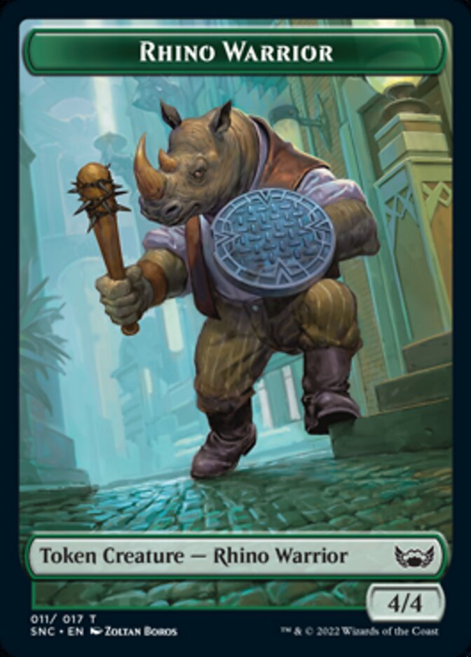 Treasure (016) // Rhino Warrior Double-Sided Token [Streets of New Capenna Tokens] Foil