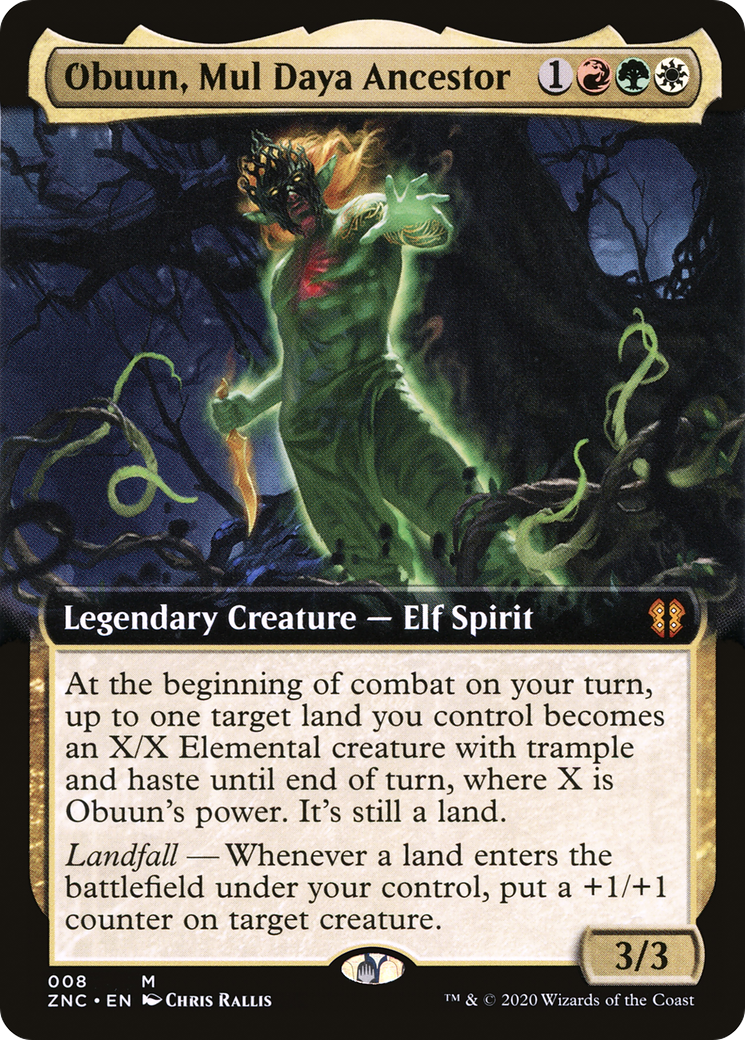 Obuun, Mul Daya Ancestor (ZNC-008) - Zendikar Rising Commander: (Extended Art)