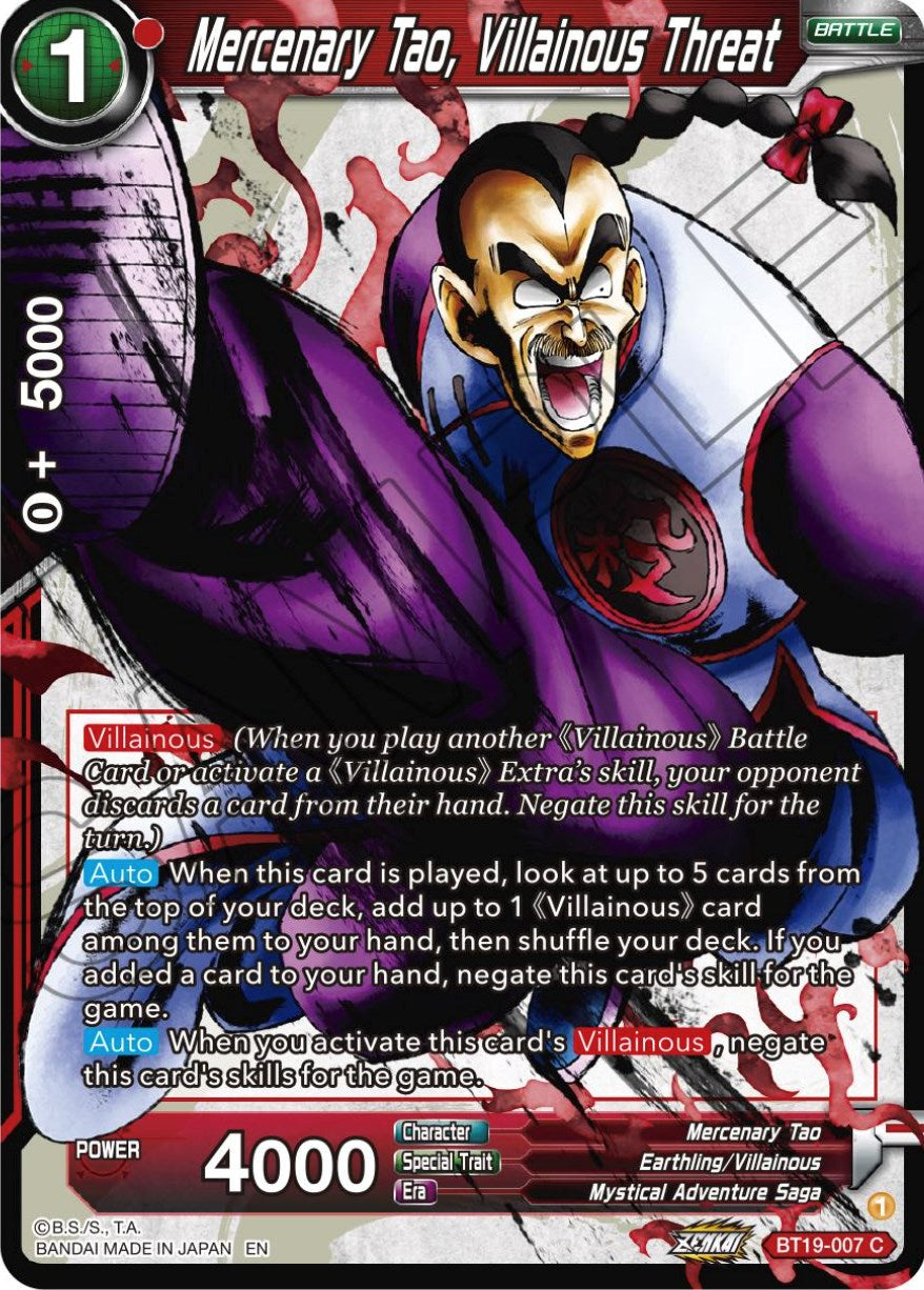 Mercenary Tao, Villainous Threat (BT19-007) [Fighter's Ambition] Parallel Foil