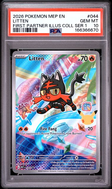 Litten First Partner Illustration Collection Mega Evolution Promo 044 PSA 10