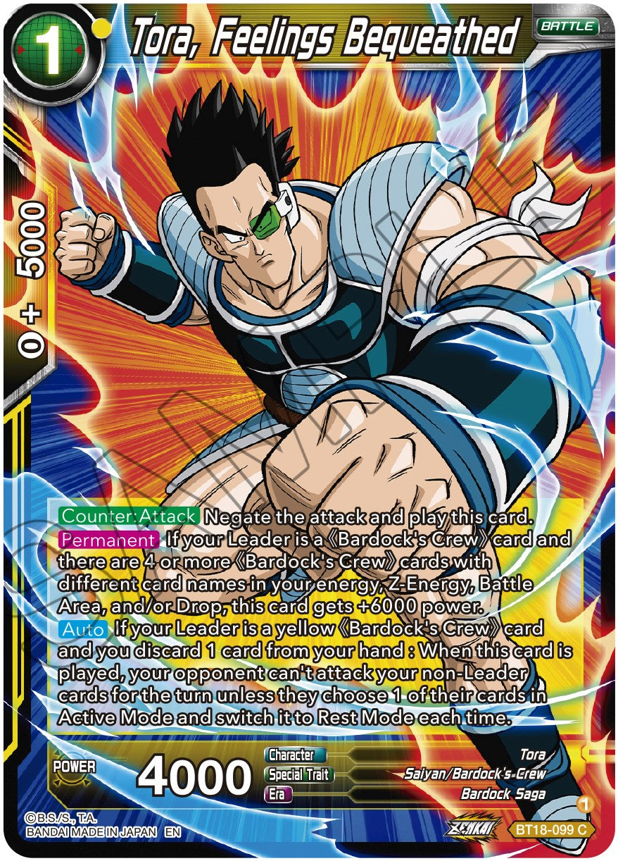 Tora, Feelings Bequeathed (BT18-099) [Dawn of the Z-Legends] Parallel Foil