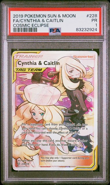 Pokemon: Cynthia & Caitlin Cosmic Eclipse 228/236 PSA 1