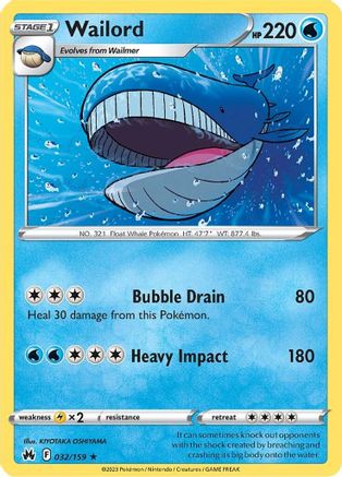 Wailord 032/159 - Crown Zenith Reverse Holofoil