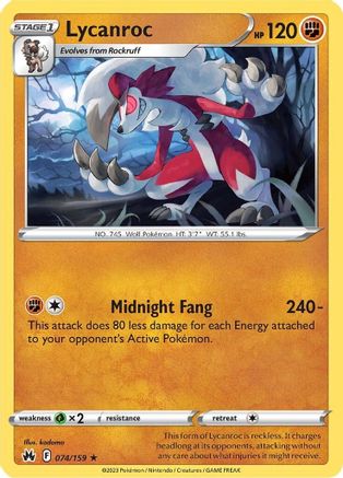 Lycanroc 074/159 - Crown Zenith Reverse Holofoil