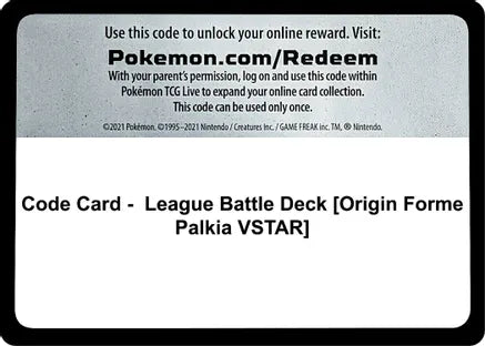 Pokemon: League Battle Deck (Origin Forme Palkia Vstar) Code Card - Unused