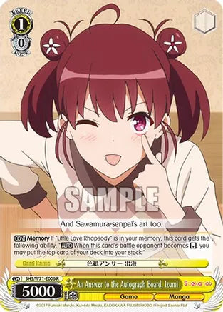 Weiss Schwarz: An Answer to the Autograph Board, Izumi - Saekano How to Raise a Boring Girlfriend. flat - Near Mint