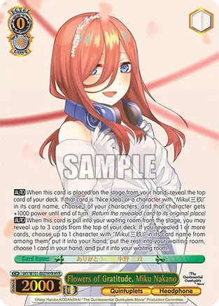 Weiss Schwarz: Flowers of Gratitude, Miku Nakano (HYR) - The Quintessential Quintuplets Movie - Near Mint