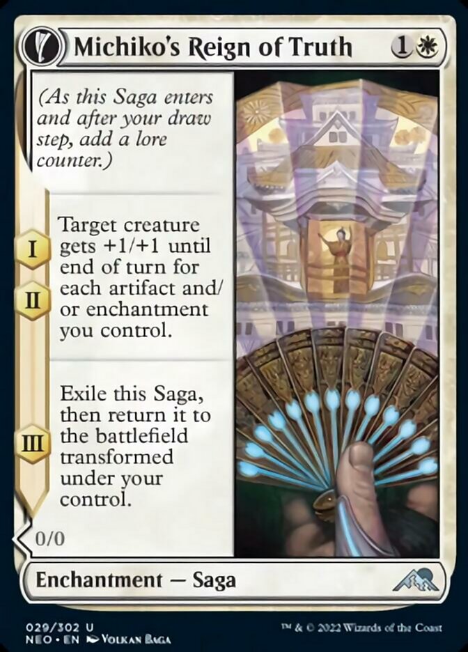 Michiko's Reign of Truth // Portrait of Michiko (NEO-029) - Kamigawa: Neon Dynasty: (fandfc, enchantment) Foil