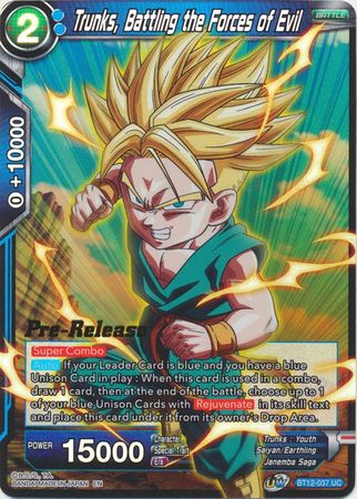 Trunks, Battling the Forces of Evil (BT12-037) [Vicious Rejuvenation Prerelease Promos] Parallel Foil