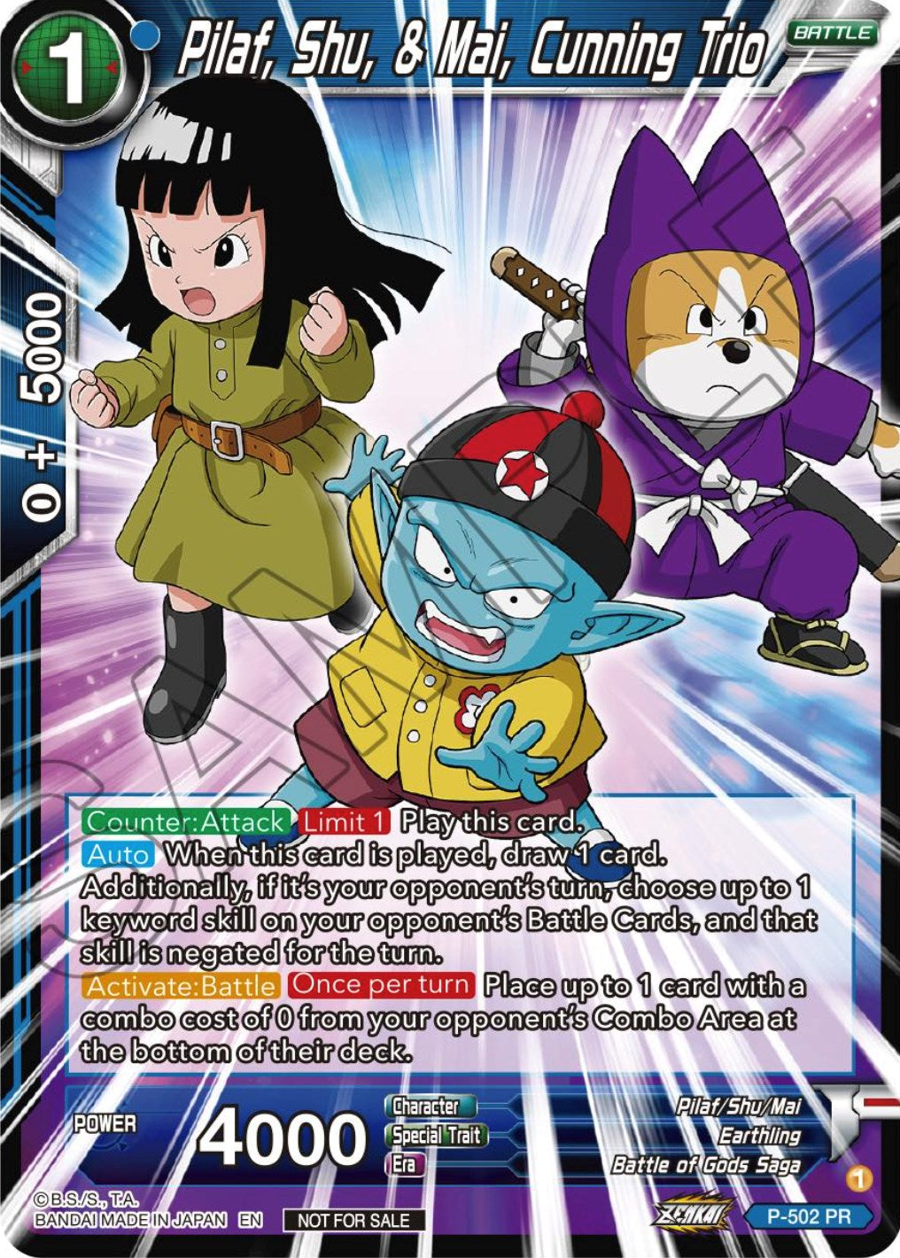 Pilaf, Shu, & Mai, Cunning Trio (Zenkai Series Tournament Pack Vol.4) (P-502) [Tournament Promotion Cards]