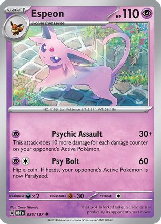 Espeon 086/197 - SV03 Obsidian Flames Reverse Holofoil