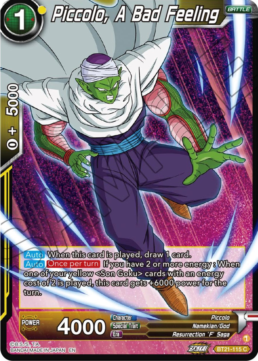 Piccolo, A Bad Feeling (BT21-115) [Wild Resurgence] Parallel Foil