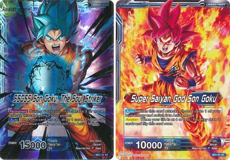 Super Saiyan God Son Goku // SSGSS Son Goku, The Soul Striker (Starter Deck - The Awakening) (SD1-01) [Galactic Battle] Parallel Foil