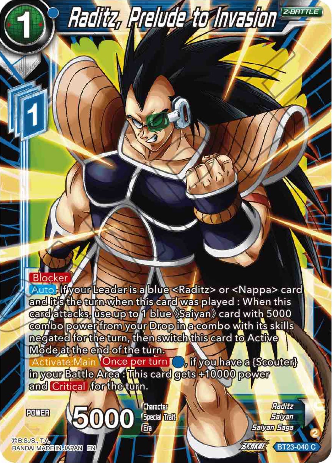 Raditz, Prelude to Invasion (BT23-040) [Perfect Combination] Parallel Foil