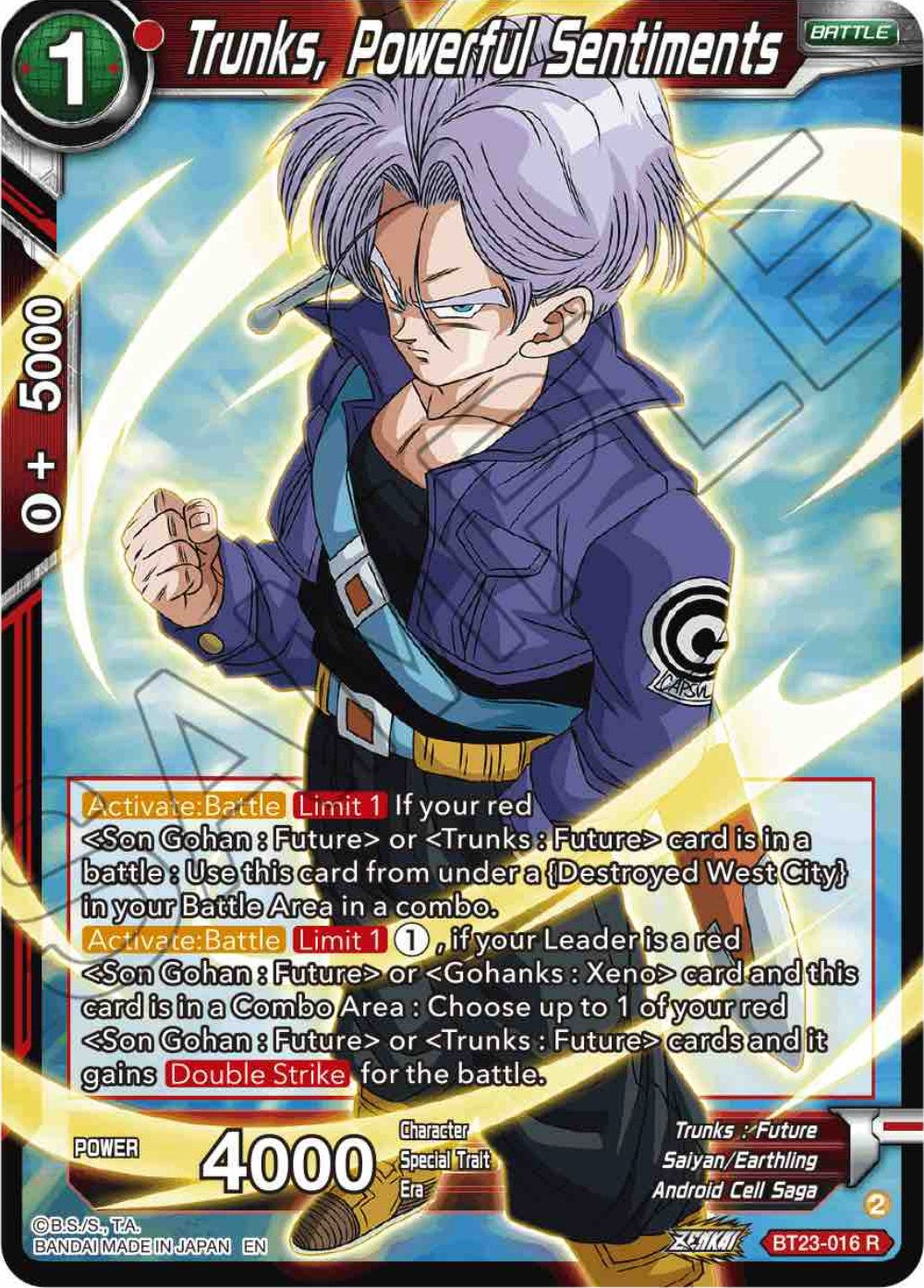 Trunks, Powerful Sentiments (BT23-016) [Perfect Combination] Parallel Foil