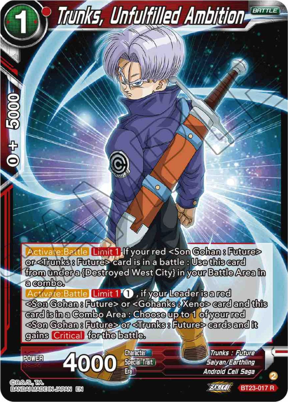 Trunks, Unfulfilled Ambition (BT23-017) [Perfect Combination] Parallel Foil