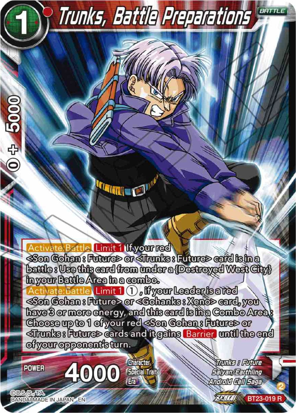 Trunks, Battle Preparations (BT23-019) [Perfect Combination] Parallel Foil
