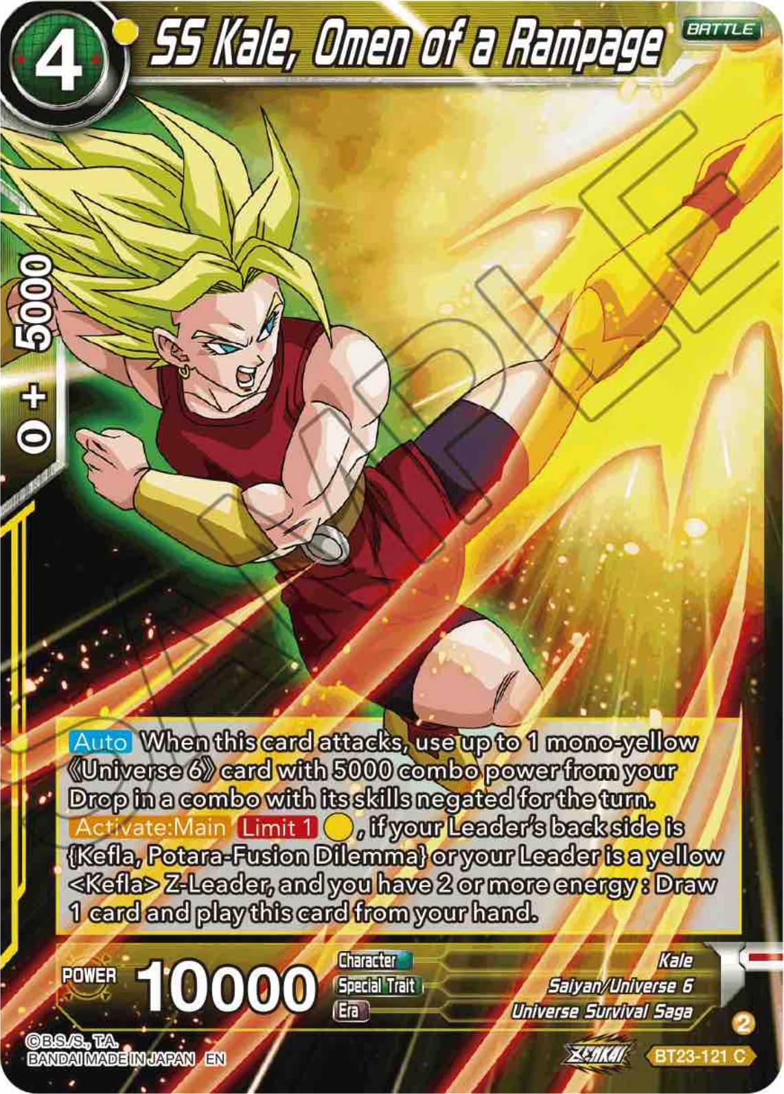 SS Kale, Omen of a Rampage (BT23-121) [Perfect Combination] Parallel Foil