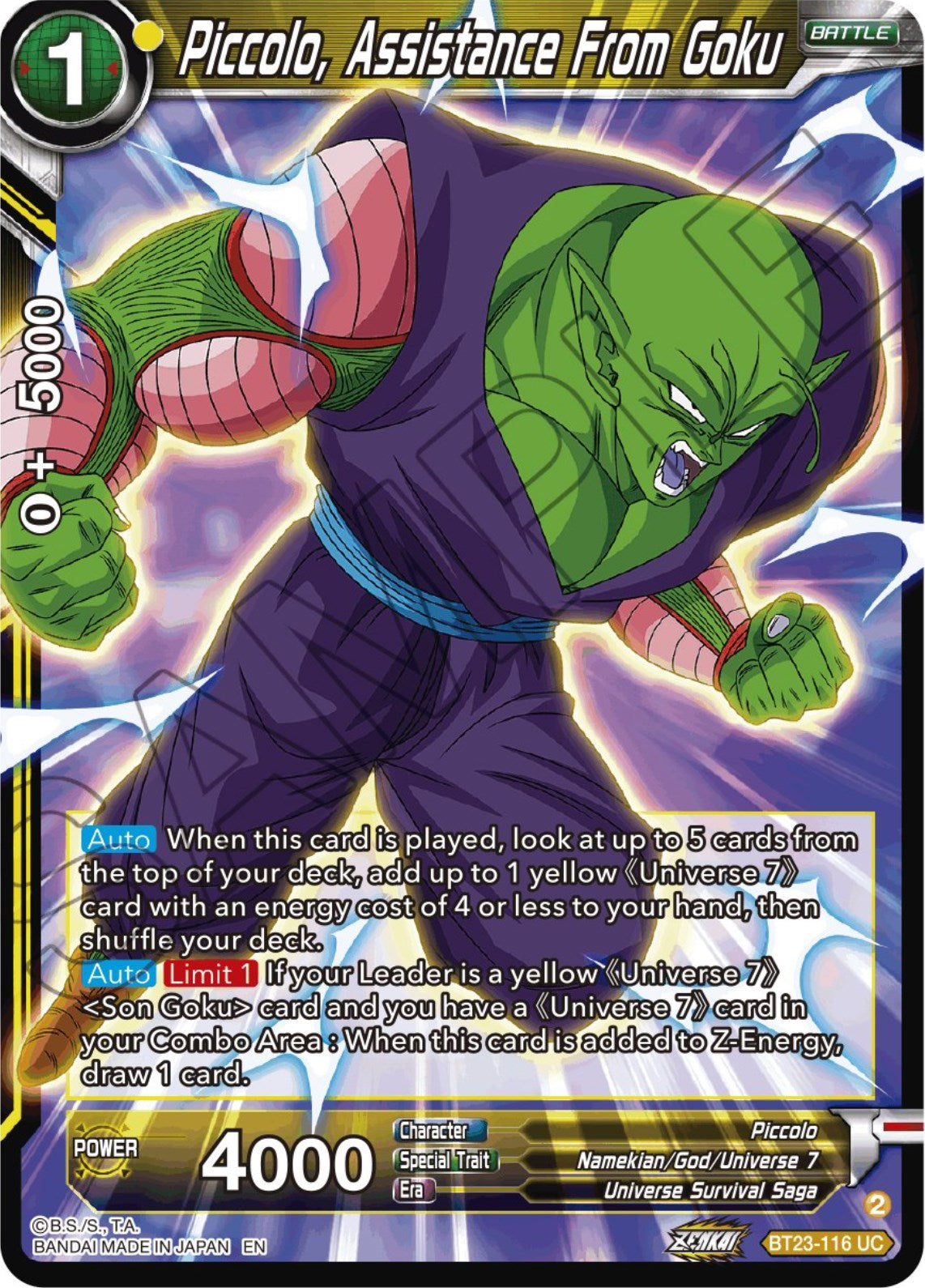 Piccolo, Assistance From Goku (BT23-116) [Perfect Combination] Parallel Foil