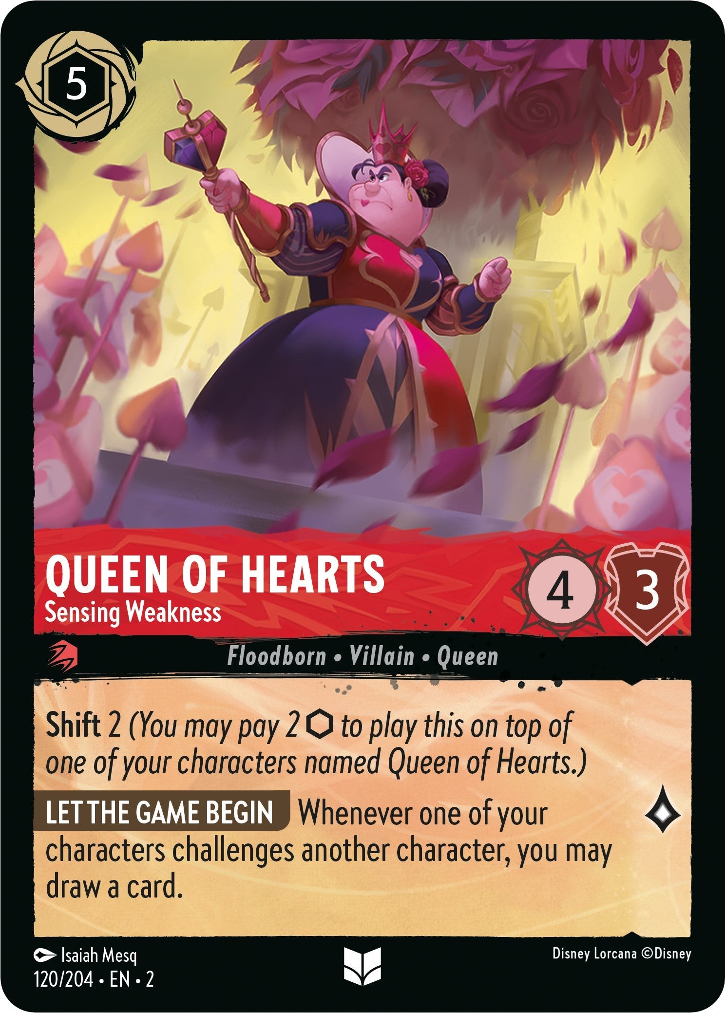 Queen of Hearts - Sensing Weakness (120/204) - Rise of the Floodborn Cold Foil