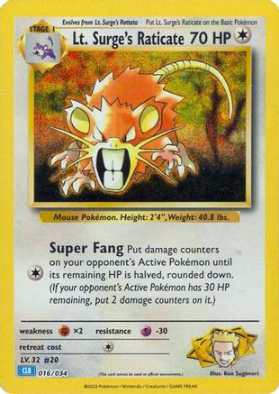 Lt. Surge's Raticate [16] (Trading Card Game Classic) Holofoil