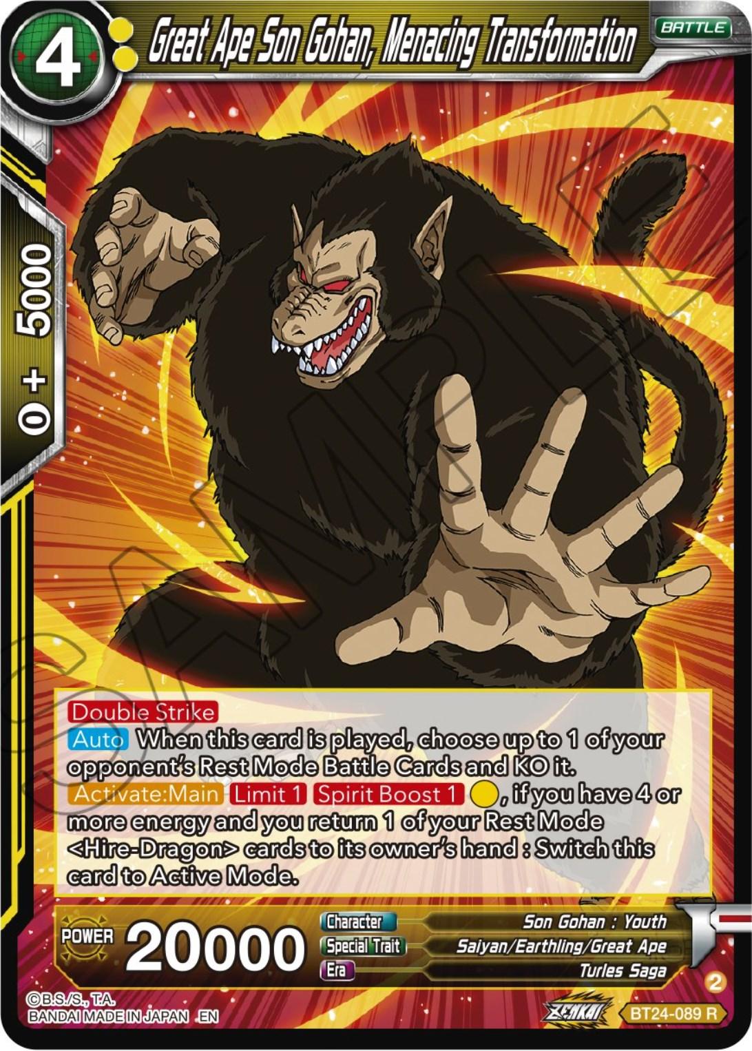 Great Ape Son Gohan, Menacing Transformation (BT24-089) [Beyond Generations] - Josh's Cards