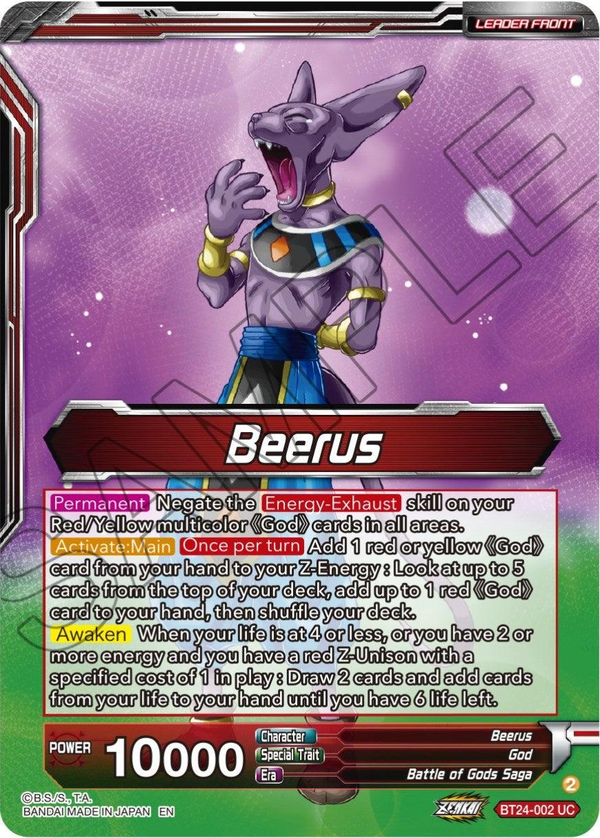 Beerus // Beerus, Pursuing the Power of the Gods (SLR) (BT24-002) [Beyond Generations] - Josh's Cards