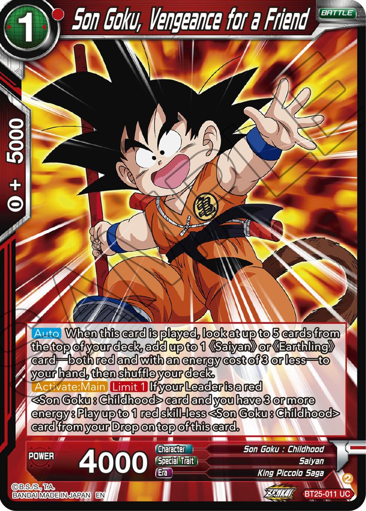 Son Goku, Vengeance for a Friend (BT25-011) [Legend of the Dragon Balls] Parallel Foil