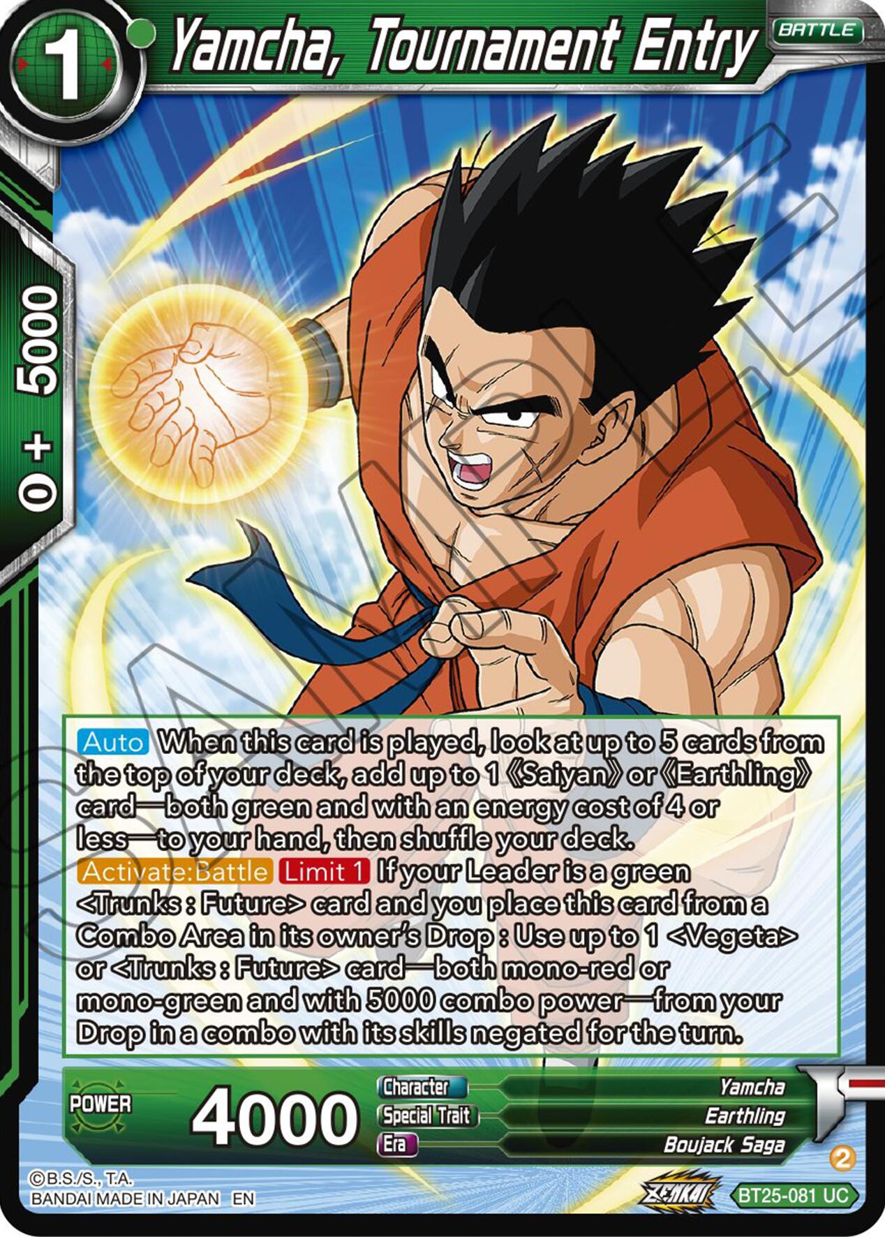 Yamcha, Tournament Entry (BT25-081) [Legend of the Dragon Balls] Parallel Foil