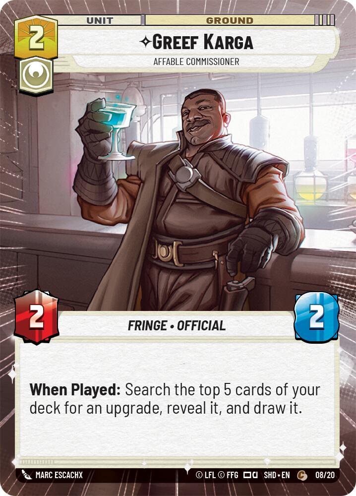 Greef Karga - Affable Commissioner (Hyperspace) (08/20) - Shadows of the Galaxy Weekly Play Promos