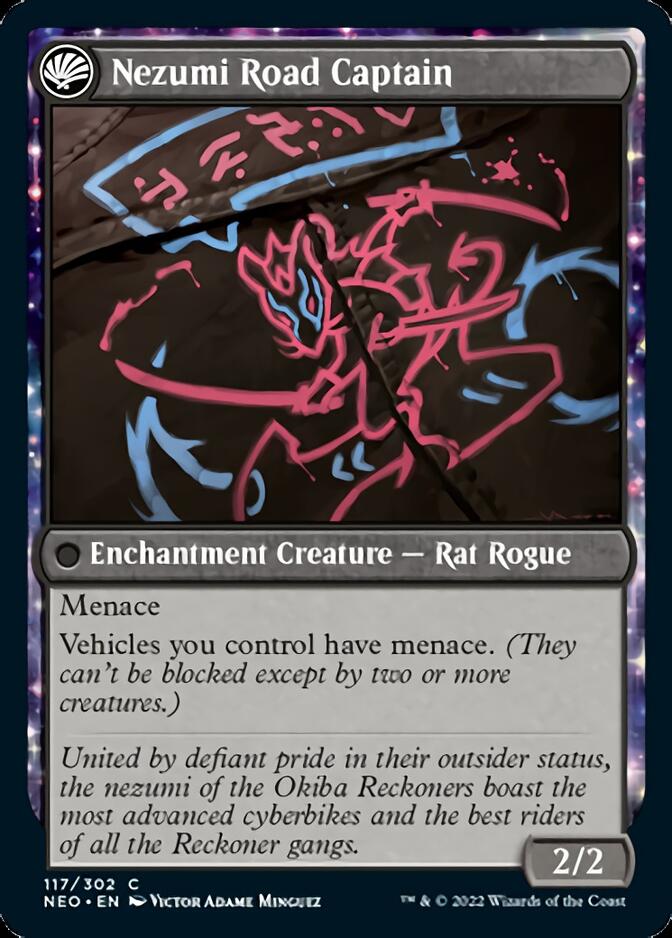 Okiba Reckoner Raid // Nezumi Road Captain (NEO-117) - Kamigawa: Neon Dynasty: (fandfc, enchantment) Foil