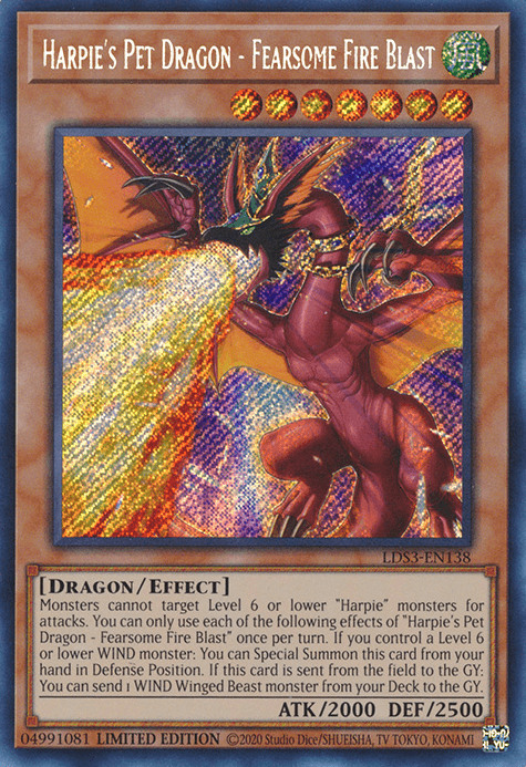 Harpie's Pet Dragon - Fearsome Fire Blast [LDS3-EN138] Secret Rare - Josh's Cards