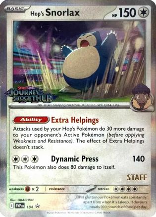 Hop's Snorlax (Prerelease) [Staff] 184 - SV Scarlet & Violet Promo Cards Holofoil