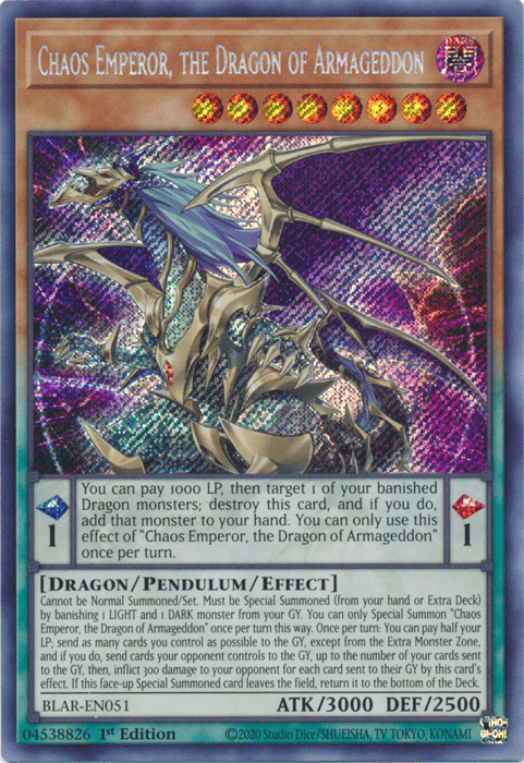 Chaos Emperor, the Dragon of Armageddon [BLAR-EN051] Secret Rare - Josh's Cards