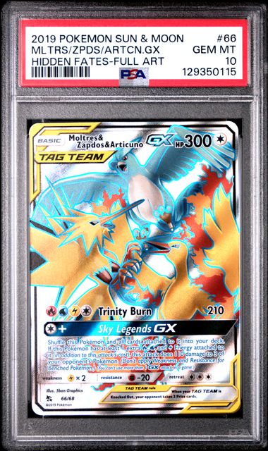 Moltres & Zapdos & Articuno GX Full Art Hidden Fates 66/68 PSA 10