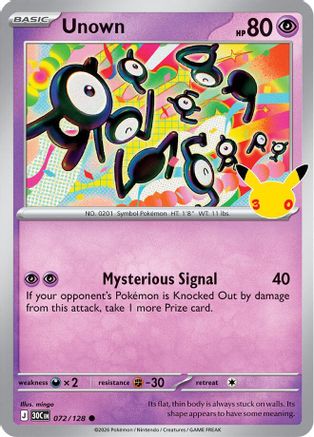 Unown 072/null - ME 30th Celebration Holofoil