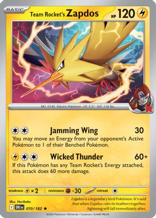 Team Rocket's Zapdos 070/182 - Deck Exclusives
