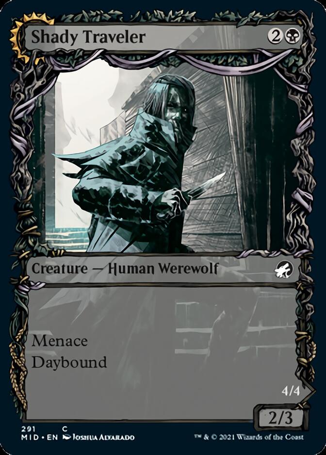 Shady Traveler // Stalking Predator (MID-291) - Innistrad: Midnight Hunt: (Showcase, Double Faced Transform) Foil