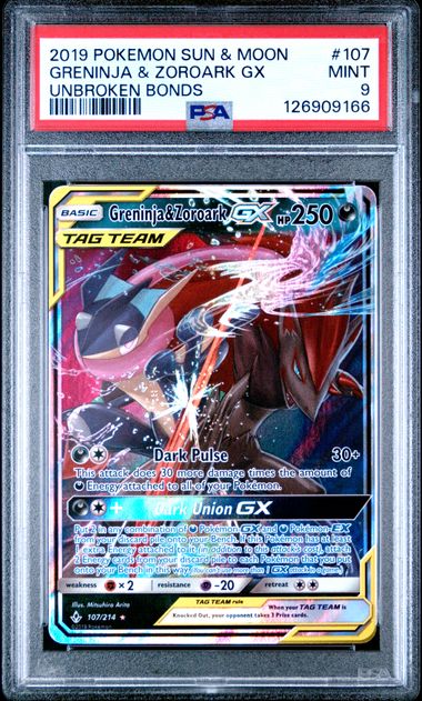 Greninja & Zoroark GX Unbroken Bonds 107/214 PSA 9