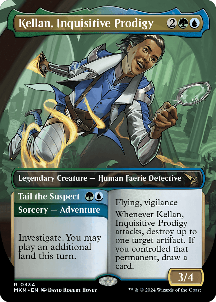 Kellan, Inquisitive Prodigy // Tail the Suspect (Borderless) [Murders at Karlov Manor] - Josh's Cards