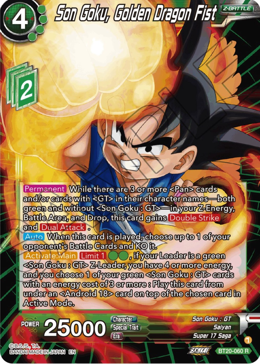 Son Goku, Golden Dragon Fist (BT20-060) [Power Absorbed] Parallel Foil