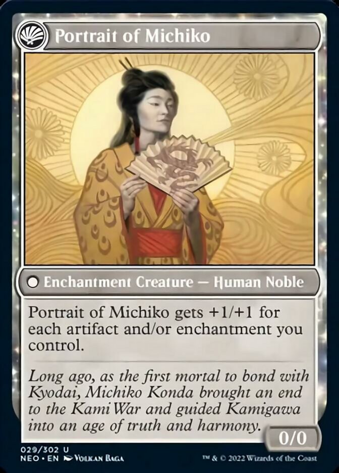 Michiko's Reign of Truth // Portrait of Michiko (NEO-029) - Kamigawa: Neon Dynasty: (fandfc, enchantment) Foil