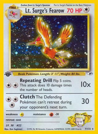 Lt. Surge's Fearow 007/132 - Gym Heroes 1st Edition Holofoil