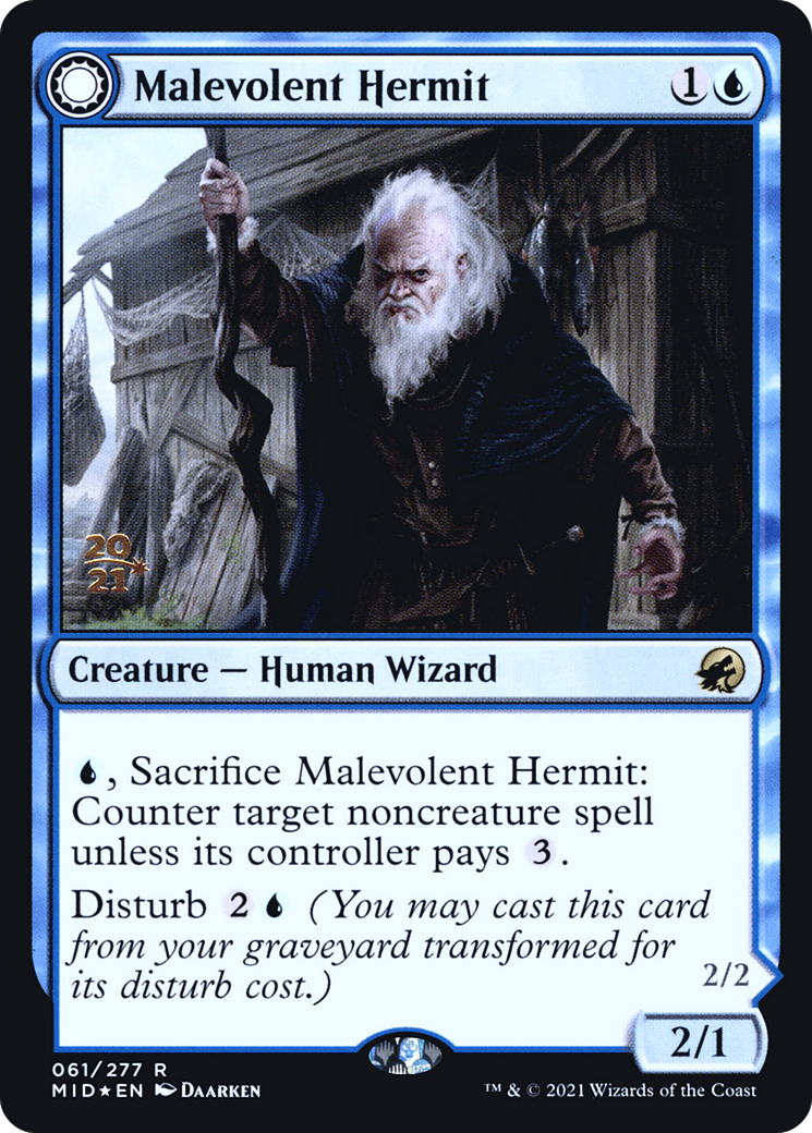 Malevolent Hermit // Benevolent Geist (PRE-61S) - Innistrad: Midnight Hunt Promos: (Double Faced Transform) Foil