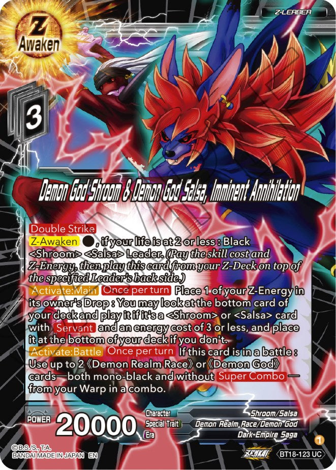 Demon God Shroom & Demon God Salsa, Imminent Annihilation (BT18-123) [Dawn of the Z-Legends] Parallel Foil